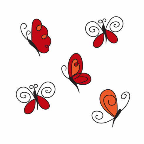 Red Butterfly Line Illustrations.