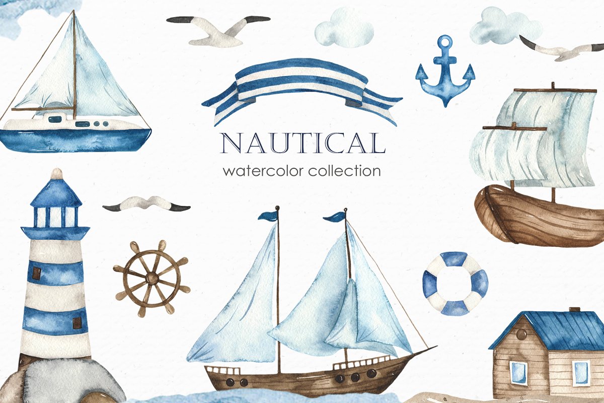 Cover image of Nautical Watercolor Collection.