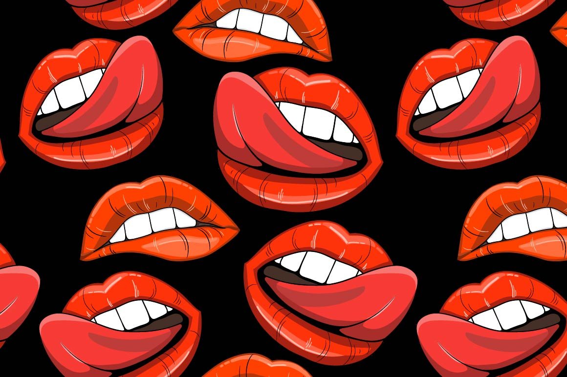 Clipart of different red sexy lips on a black background.