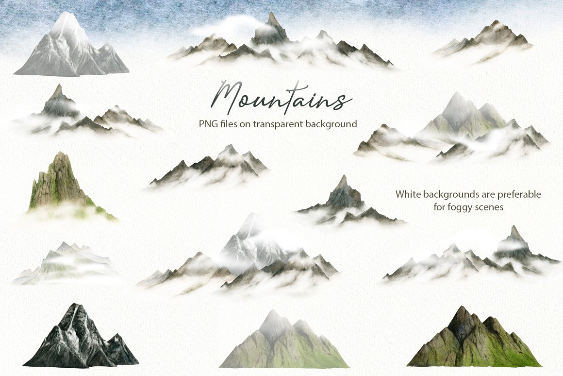 14 different mountains and group of mountains.
