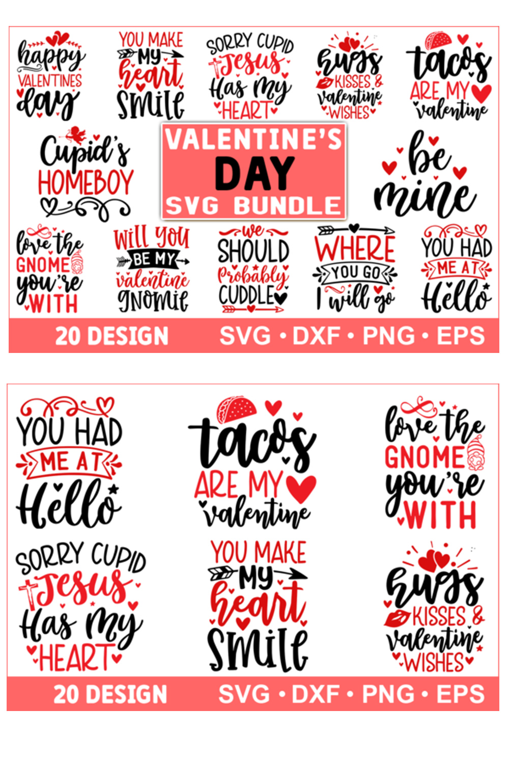 Valentine's Day SVG Bundle Design pinterest image.