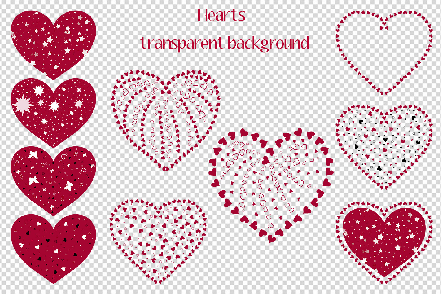 Valentines Day Red Hearts Seamless Template preview image.