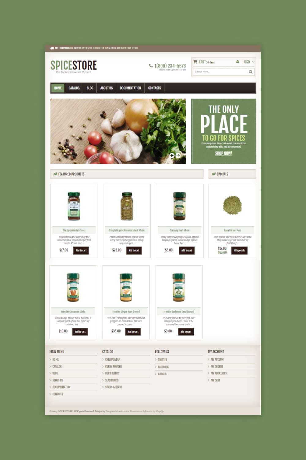 Screenshot of an online store website with photos of jars of spices.