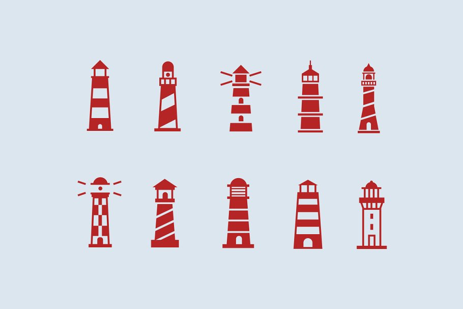 Cover image of 10 Lighthouse Icons.