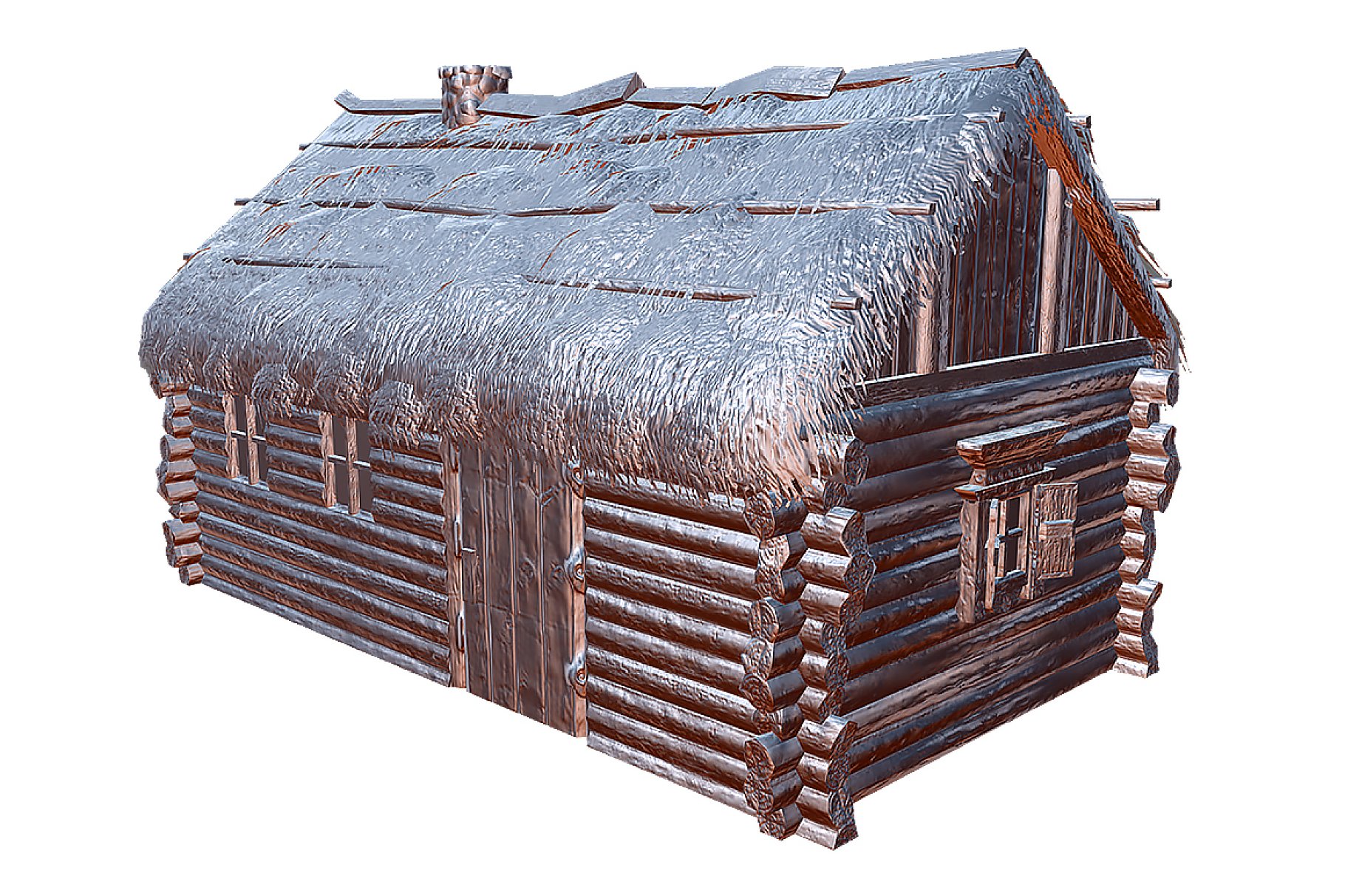 Wooden Thatch House 3D model preview.