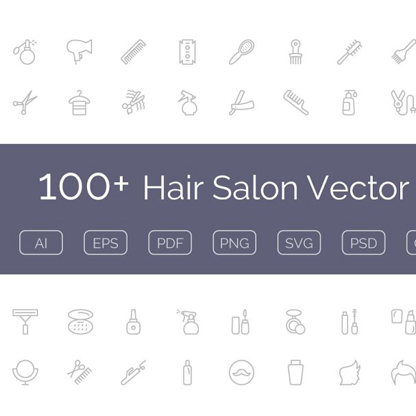 100 hair salon vector icons main cover.