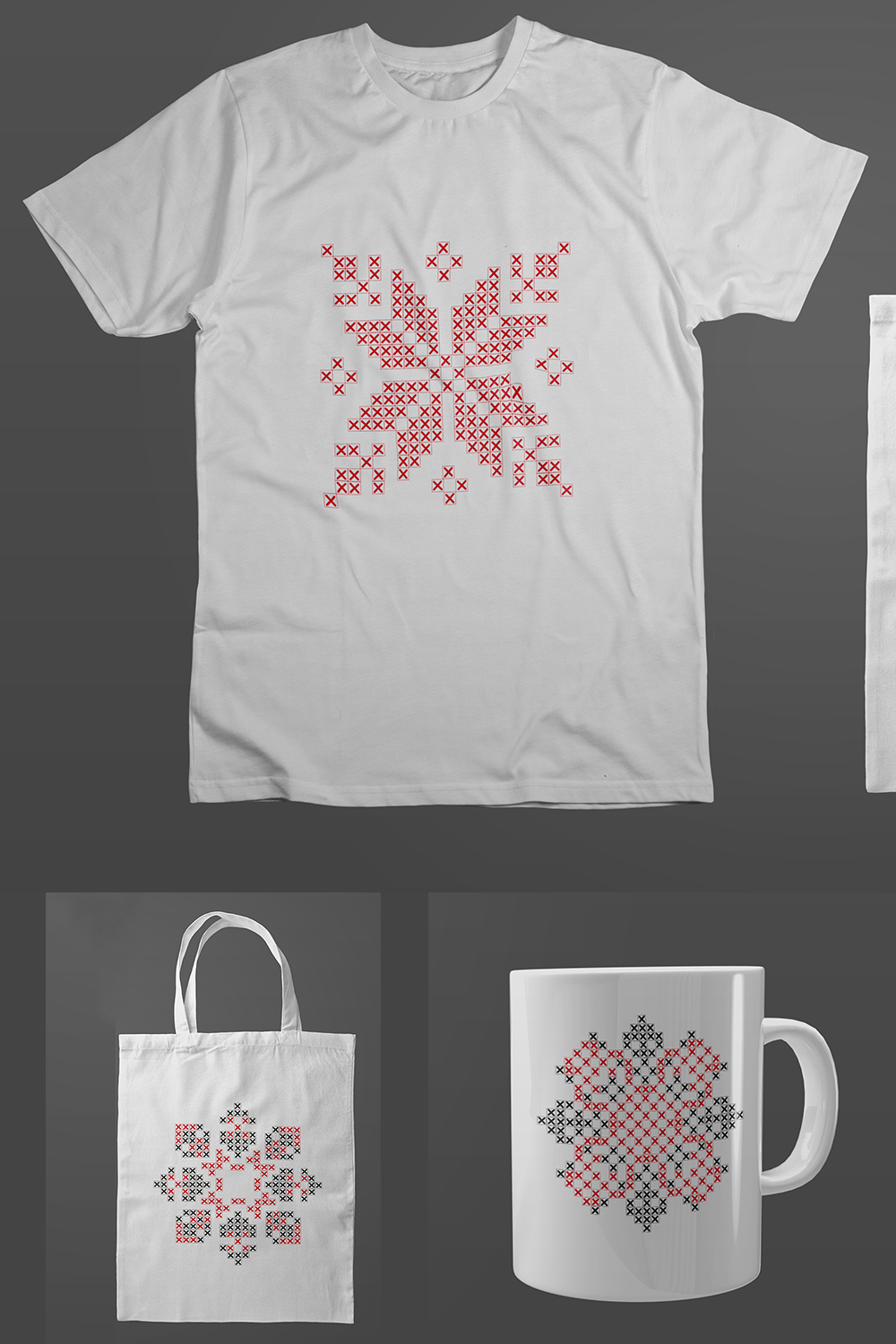 A pack of items with enchanting prints with Ukrainian ornaments