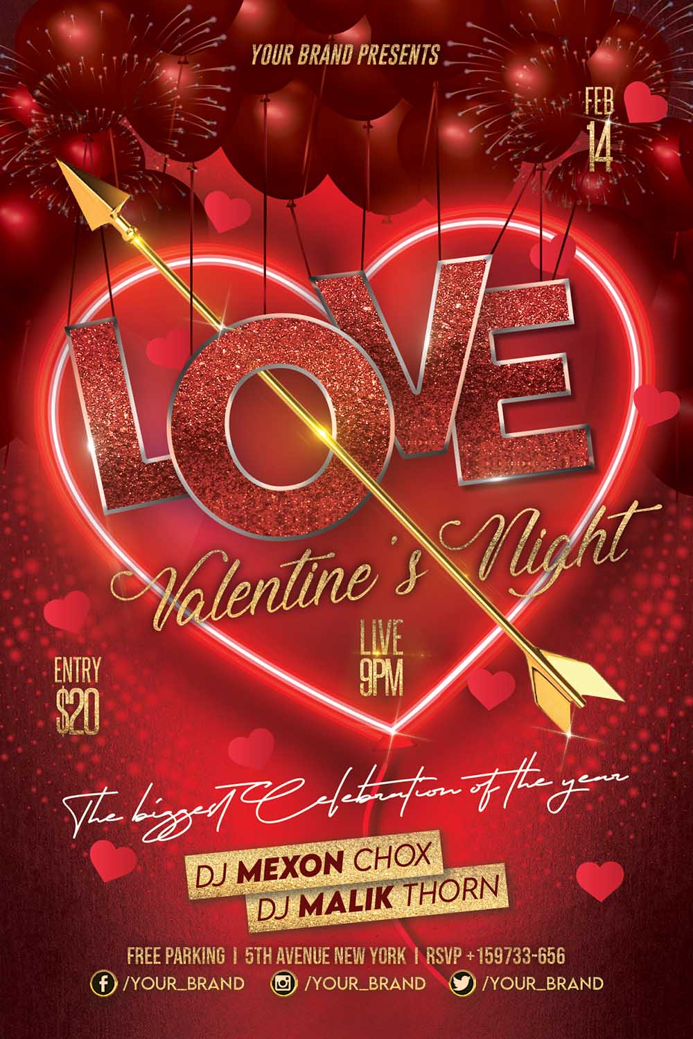 Happy Valentines Day Flyer Design Template pinterest image.
