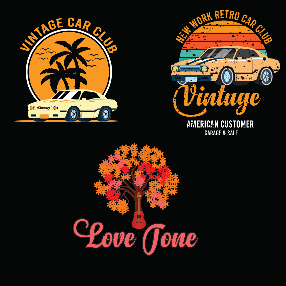 4 Vintage Car T-shirt Bundles preview.