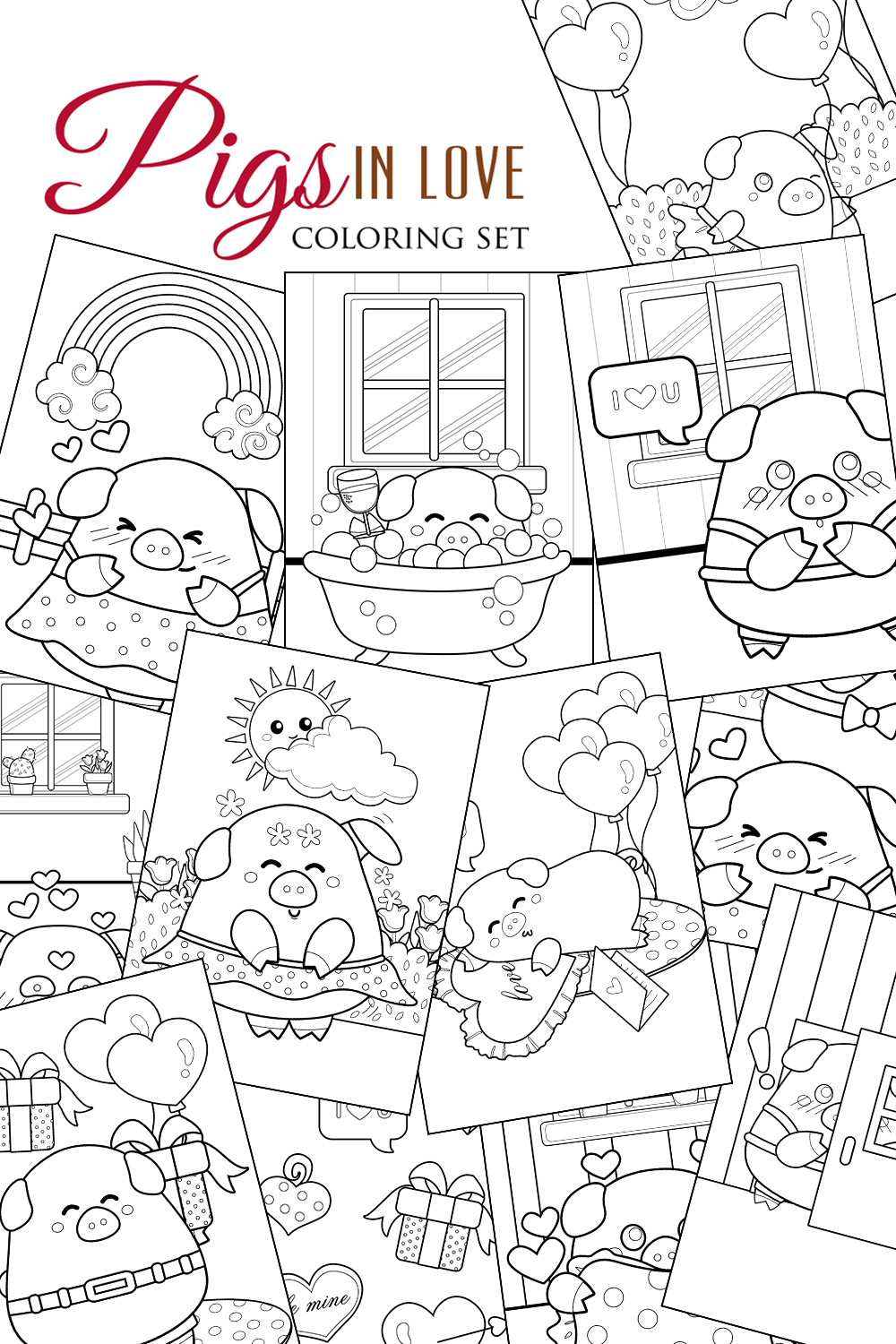 Pigs in Love Valentine Lovely Coloring Pages pinterest image.