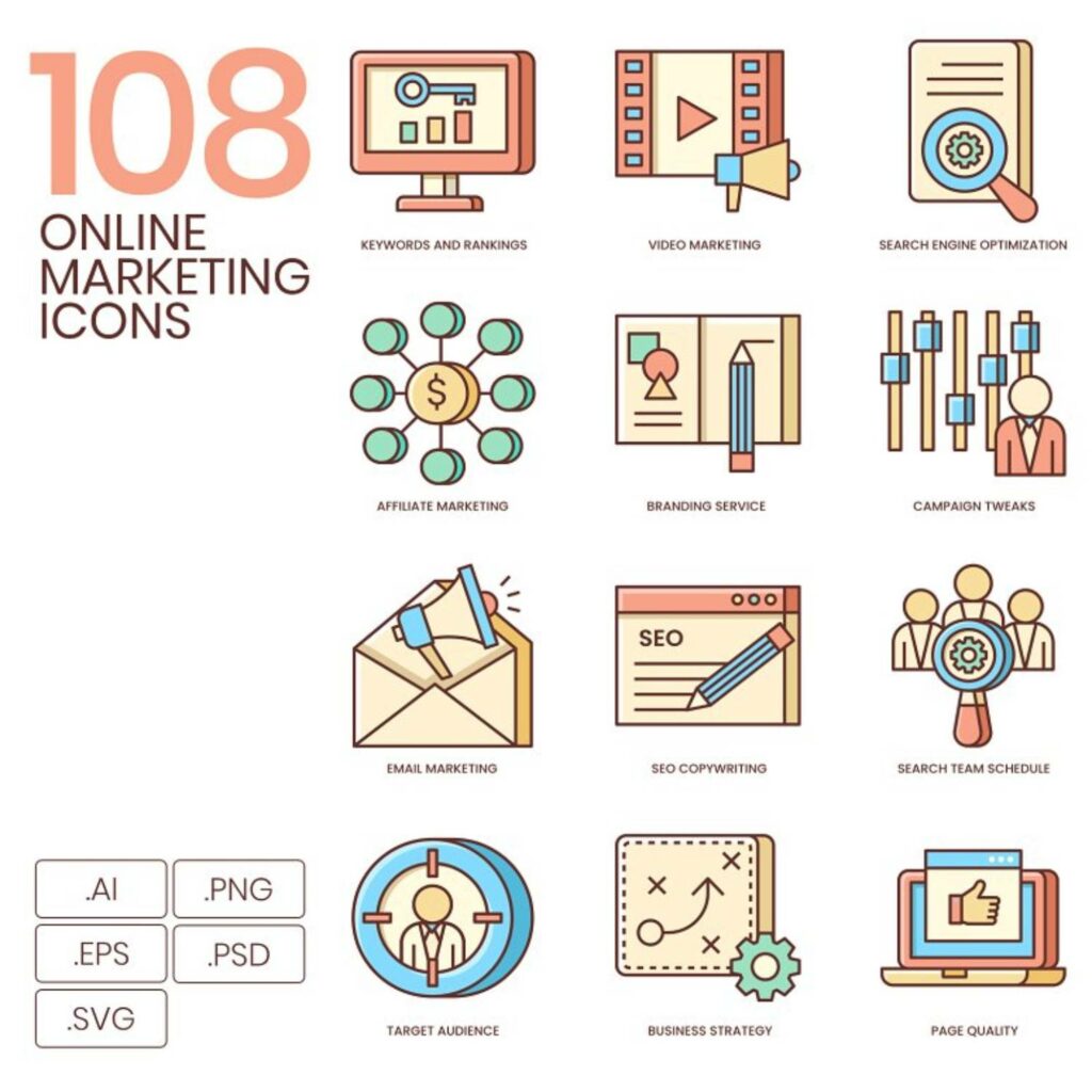 108 Fresh Online Marketing Icons – MasterBundles