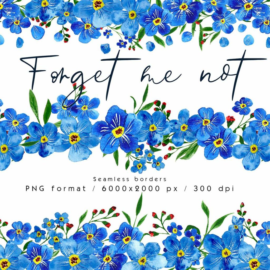 Me Not Florals Seamless Borders MasterBundles