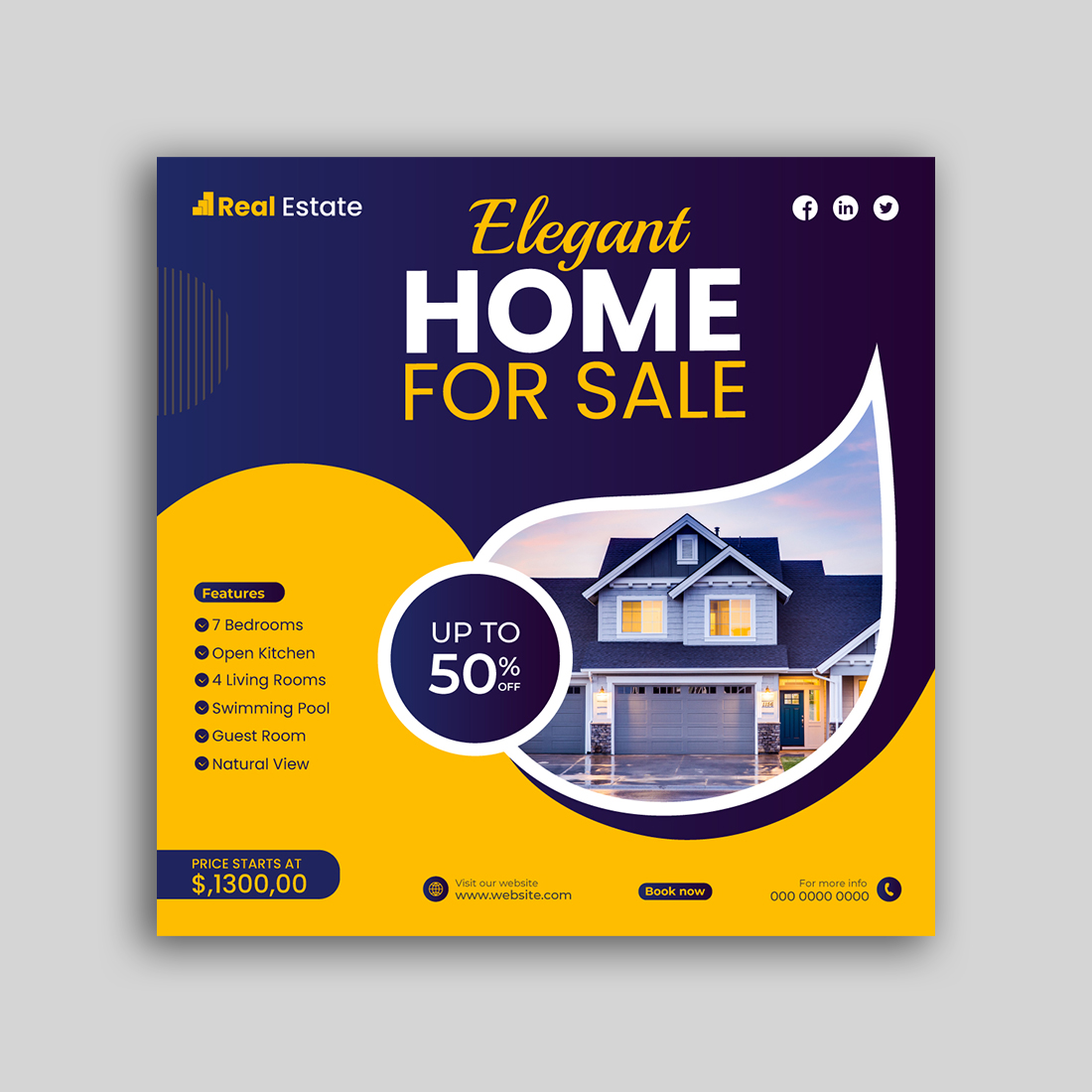 Real Estate Home Sale Social Media Post Template or Instagram Promotion Post Banner cover image.