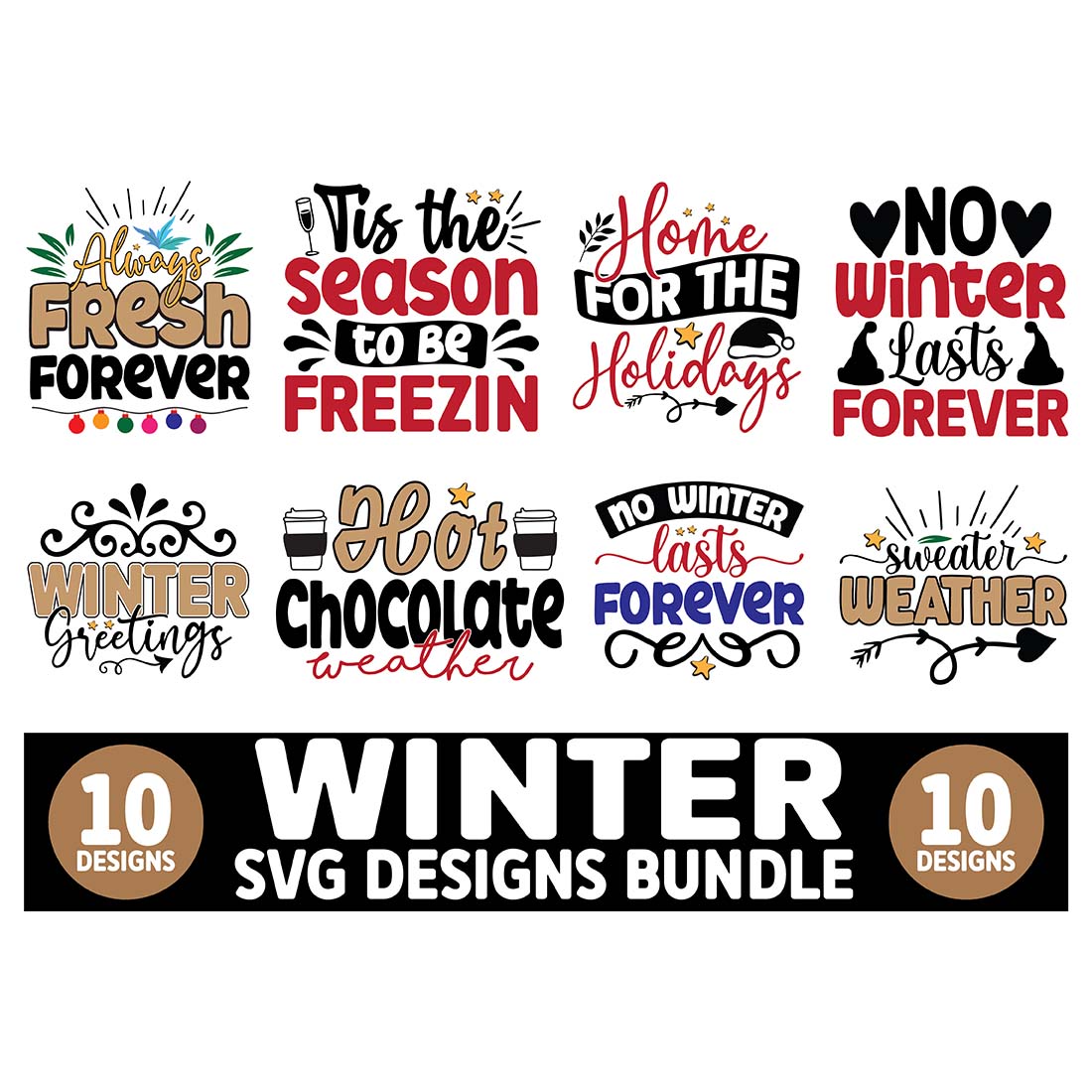 10 Winter SVG Designs Bundle main cover