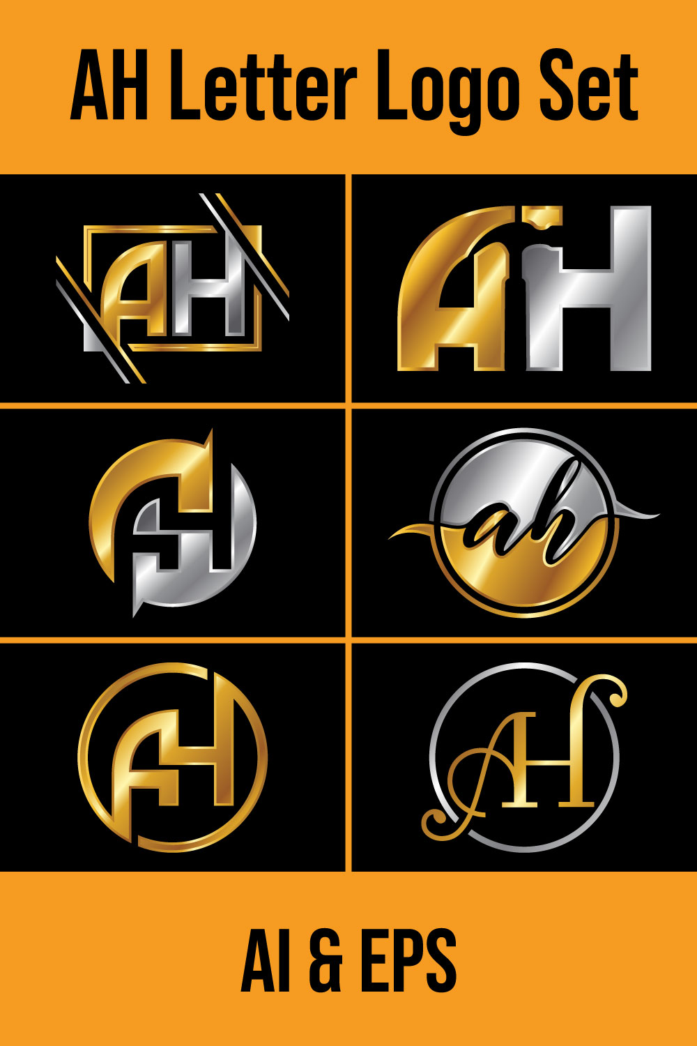 A-H Initial Letter Logo Design pinterest image.