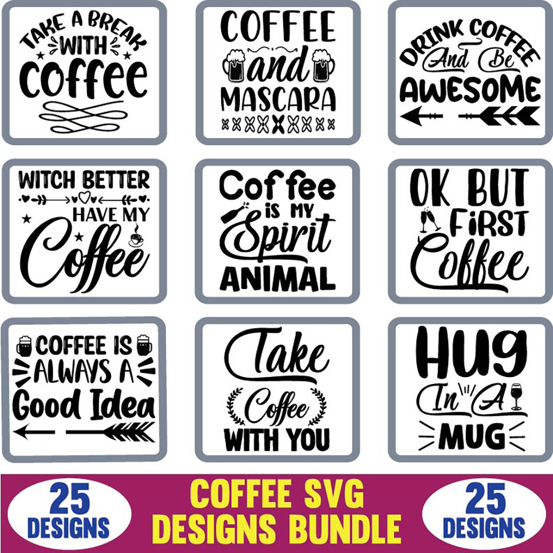 Coffee SVG Designs Bundle main cover.