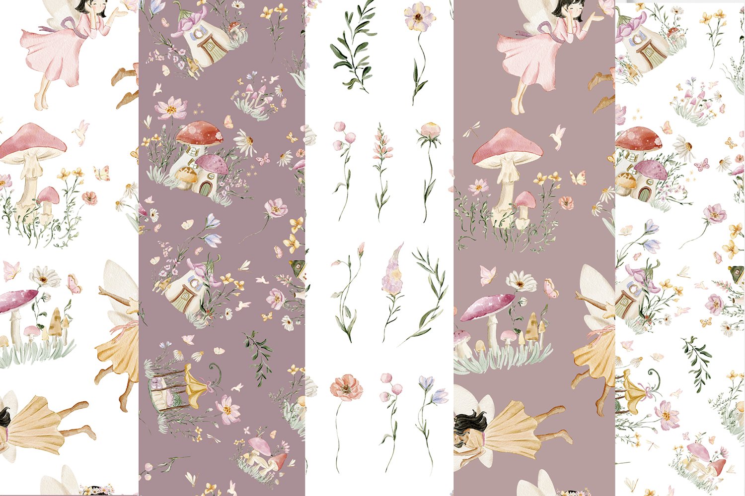 Pastel patterns with fairies.