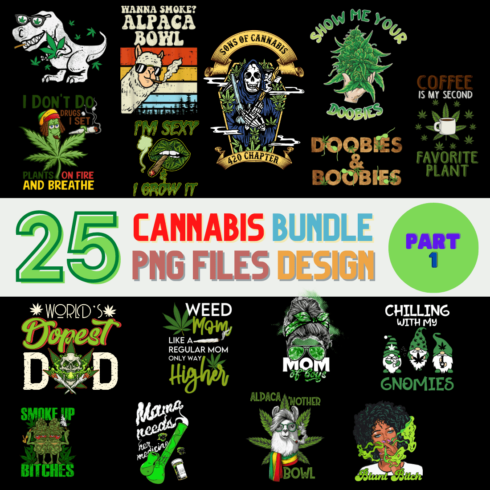 Cannabis PNG T-shirt Designs Bundle cover image.