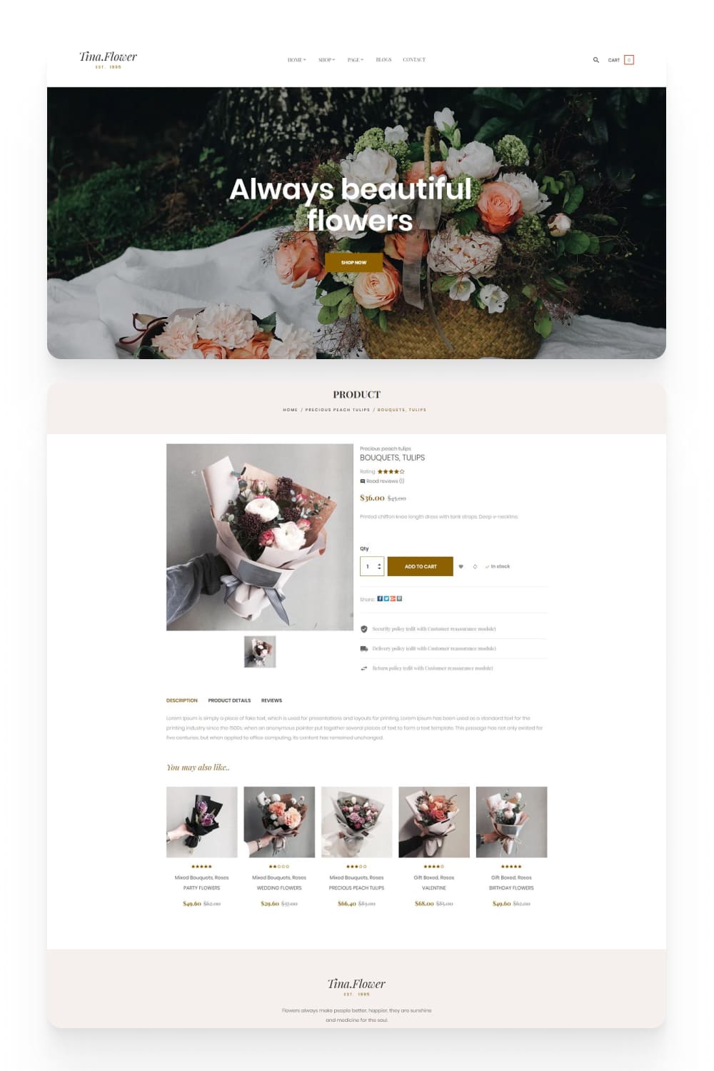 Screenshot of an online store with photos of original wedding bouquets.