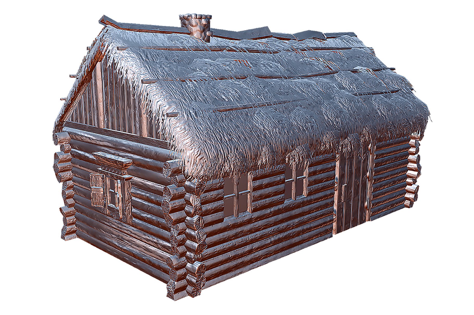 Wooden Thatch House 3D model preview.