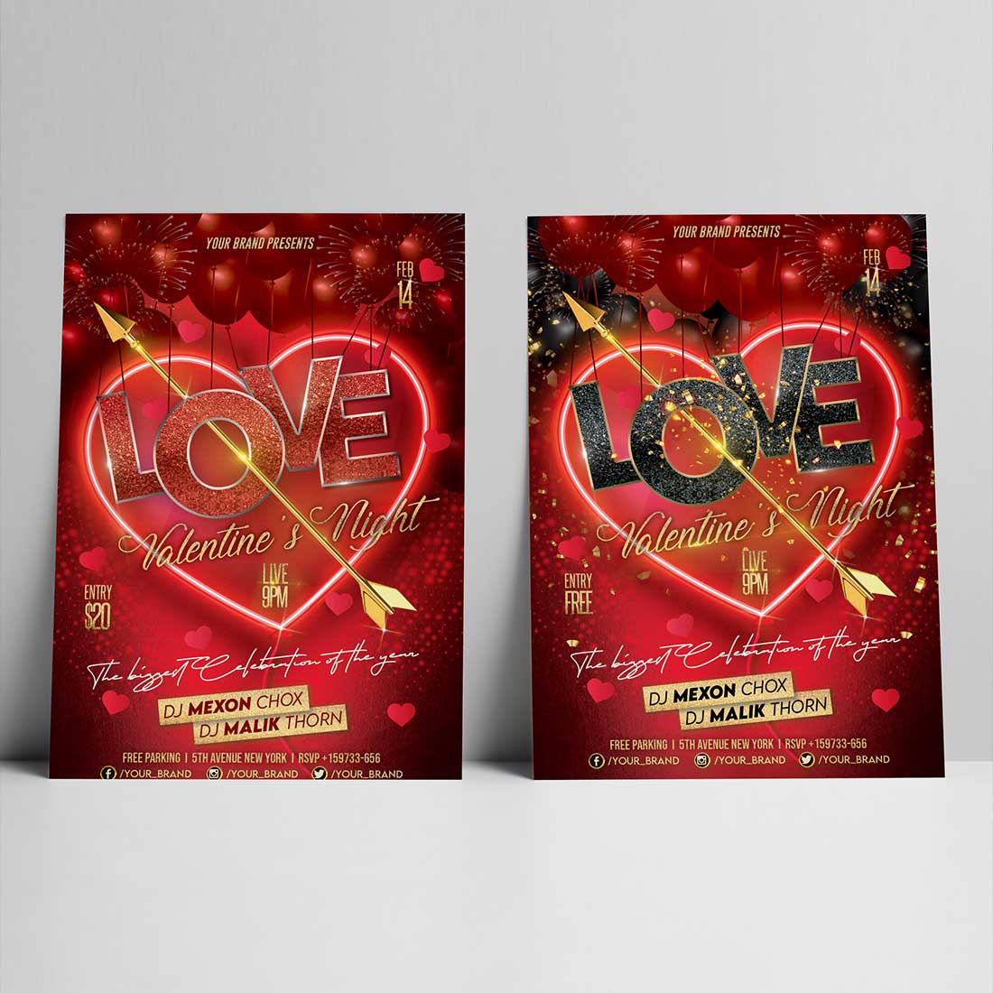 Flyer Valentines Day Design Template preview image.