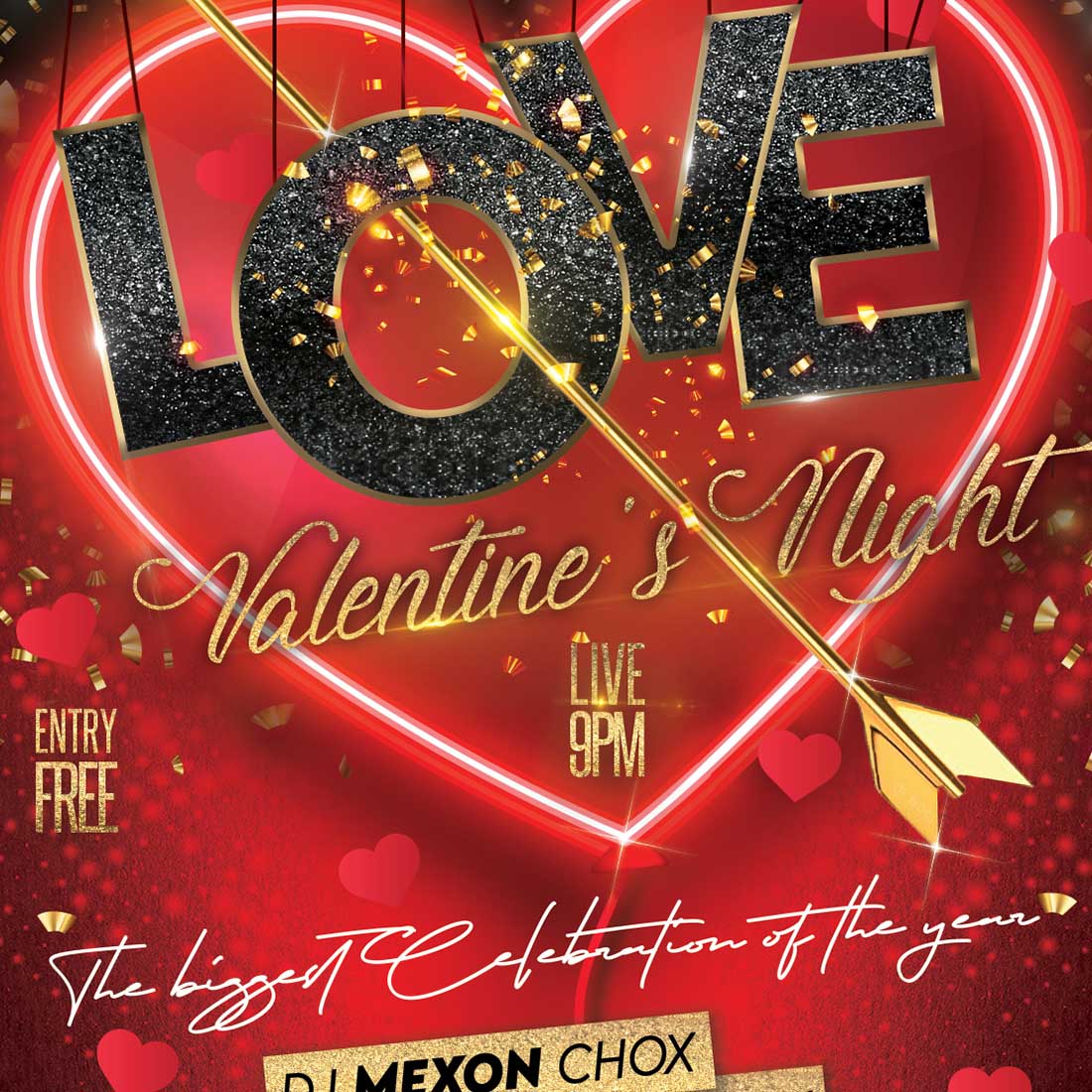 Happy Valentines Day Flyer Design Template preview image.