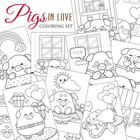 Pigs in Love Valentine Lovely Coloring Pages cover image.