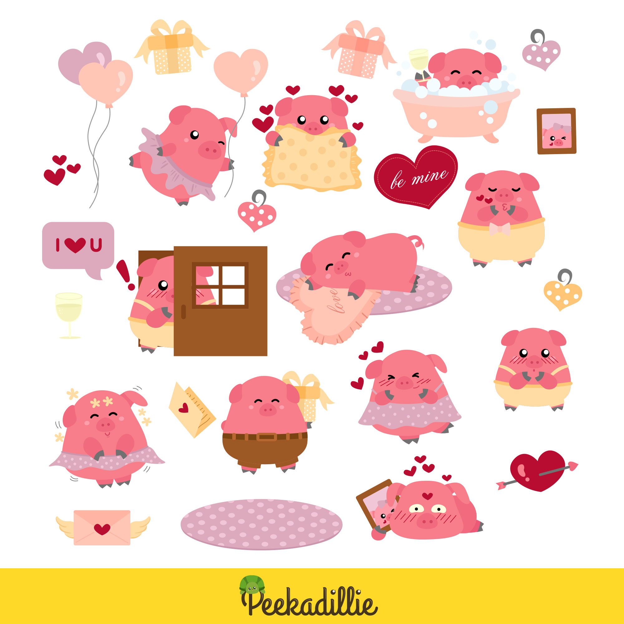 Pig in Love Vector Clipart Illustrations preview.