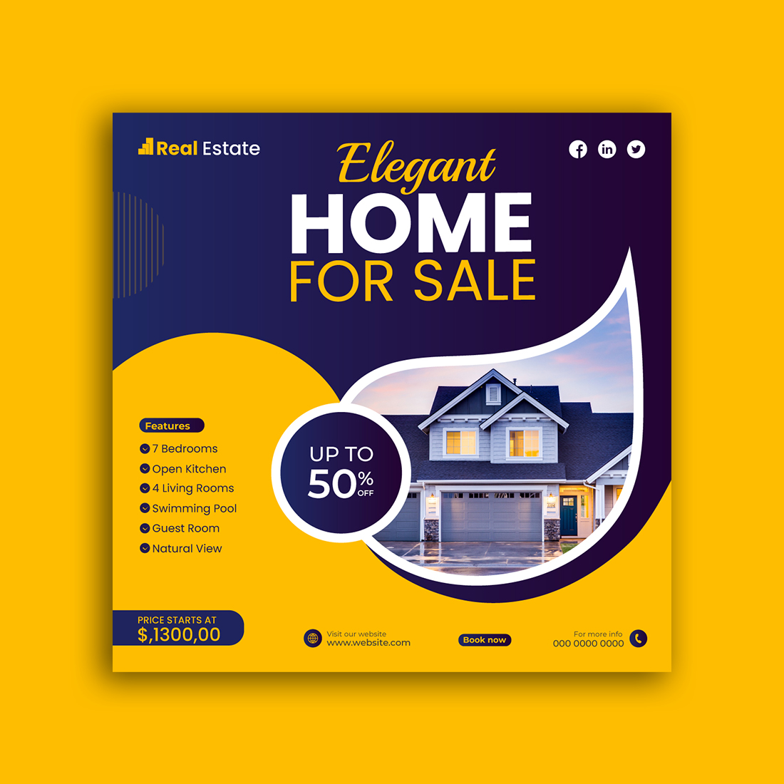 Real Estate Home Sale Social Media Post Template or Instagram Promotion Post Banner main cover.