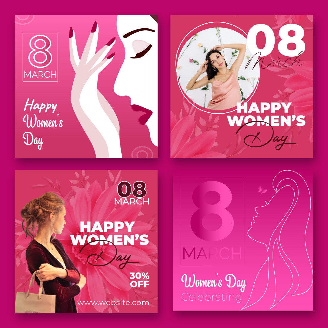 Collection of beautiful images of social media posts on the theme of womens day