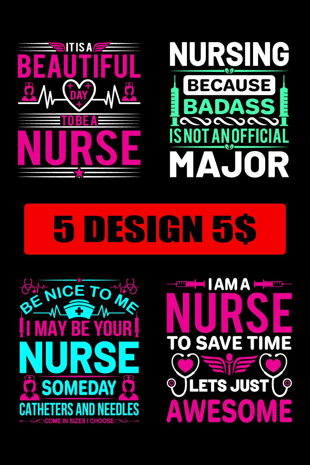 Best Nurse T-Shirt Design Bundle pinterest image.