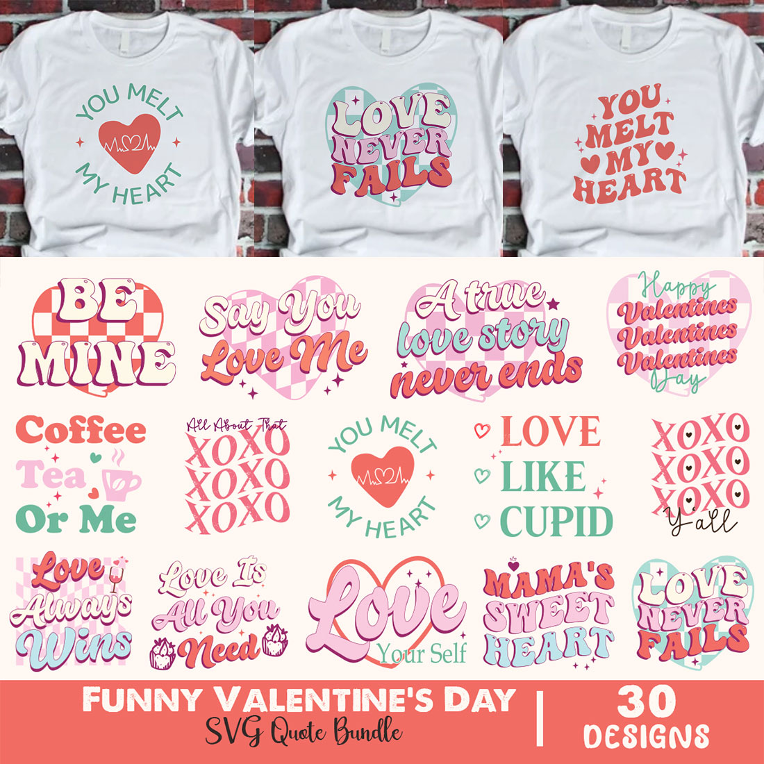 Funny Valentine’s Day SVG Quote Bundle main cover.