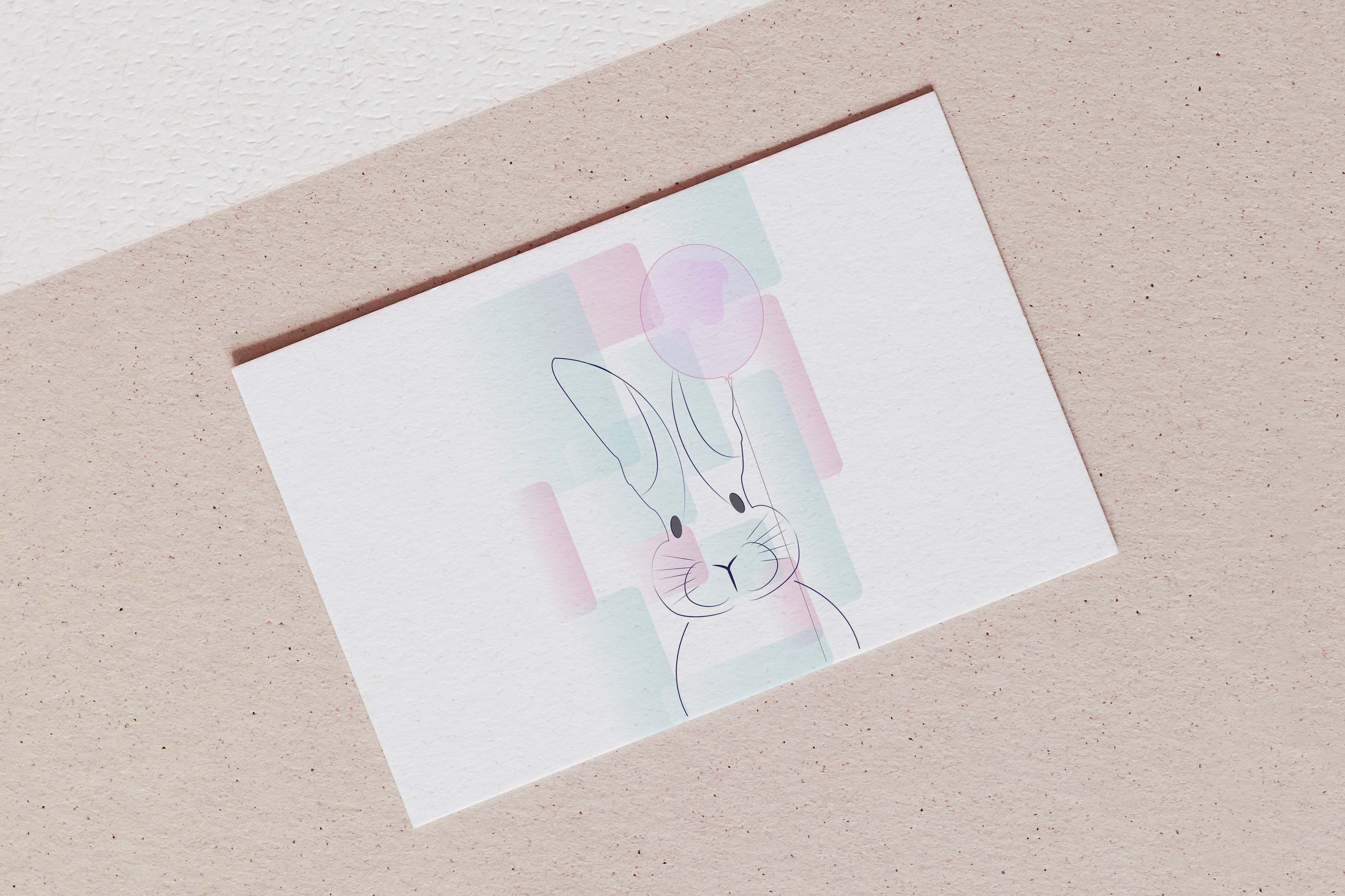 Cute white postcard with a bunny.