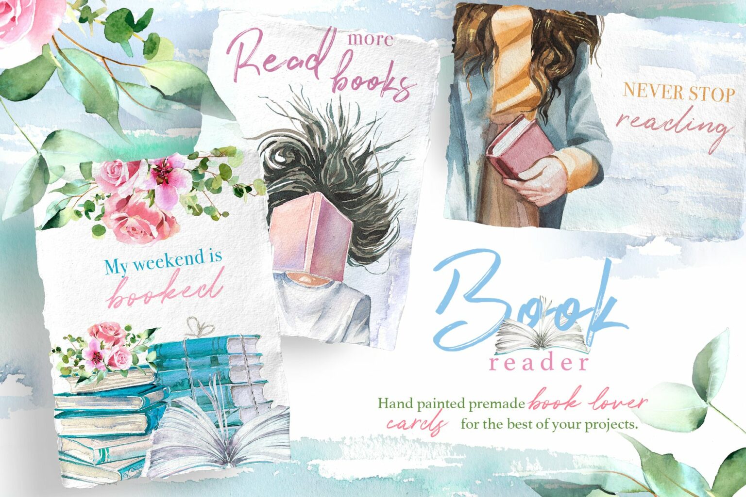 Watercolor Book Reader Clipart Set – MasterBundles