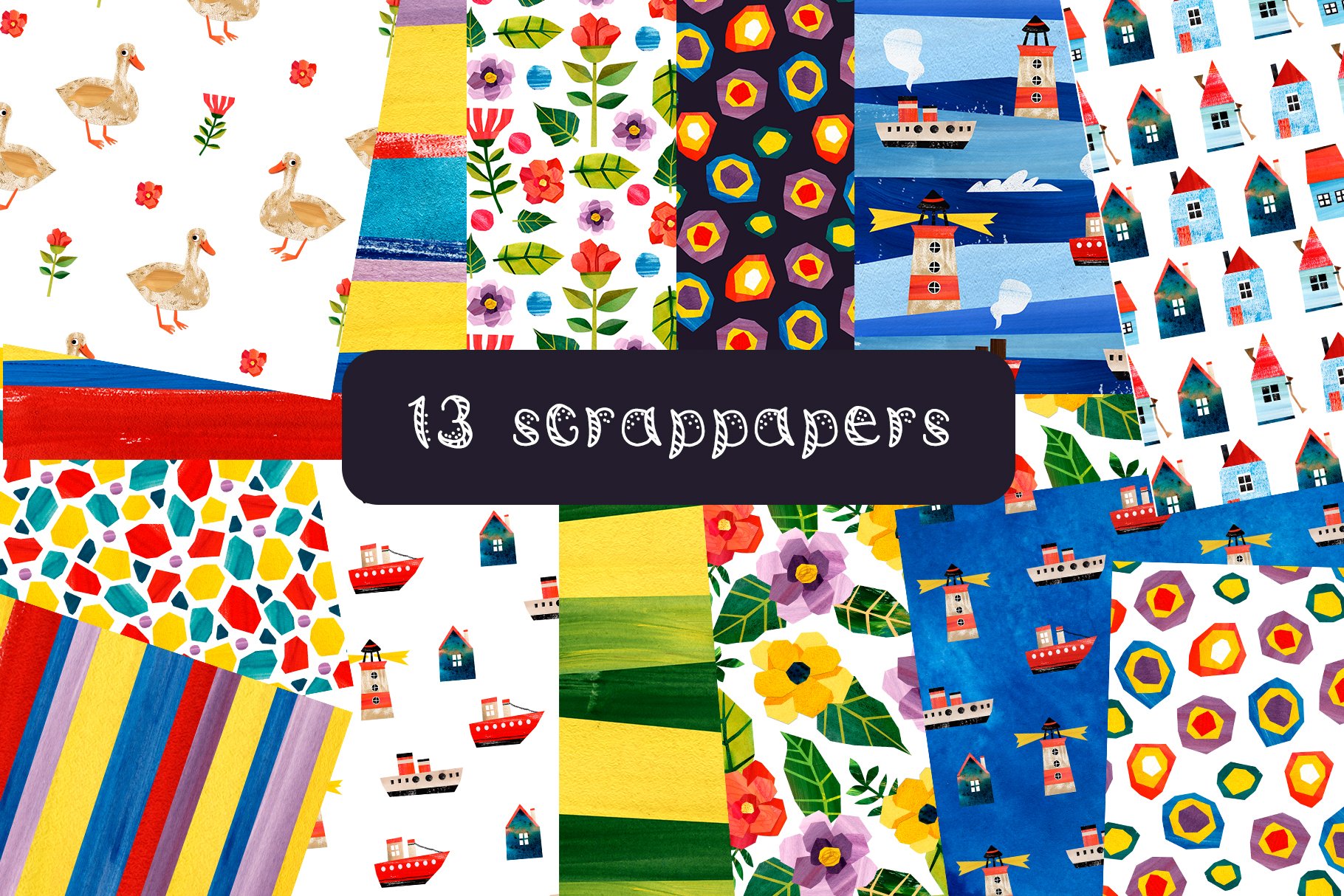There are 13 colorful designed scrappers.