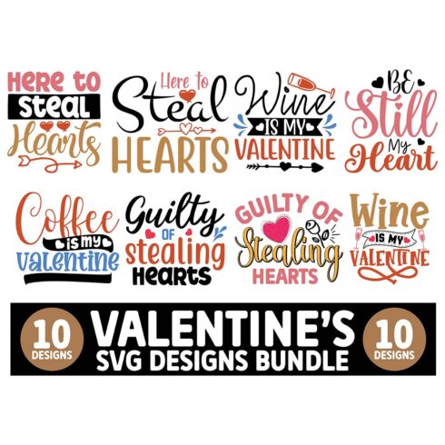 10 Valentines SVG Designs Bundle main cover