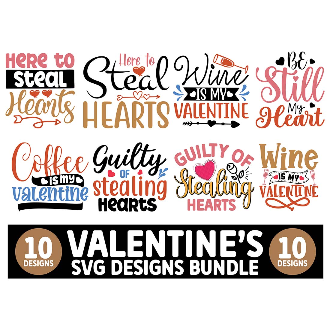 10 Valentines SVG Designs Bundle main cover