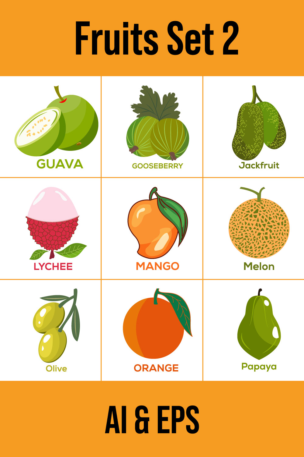 Set Of Fruits pinterest image.