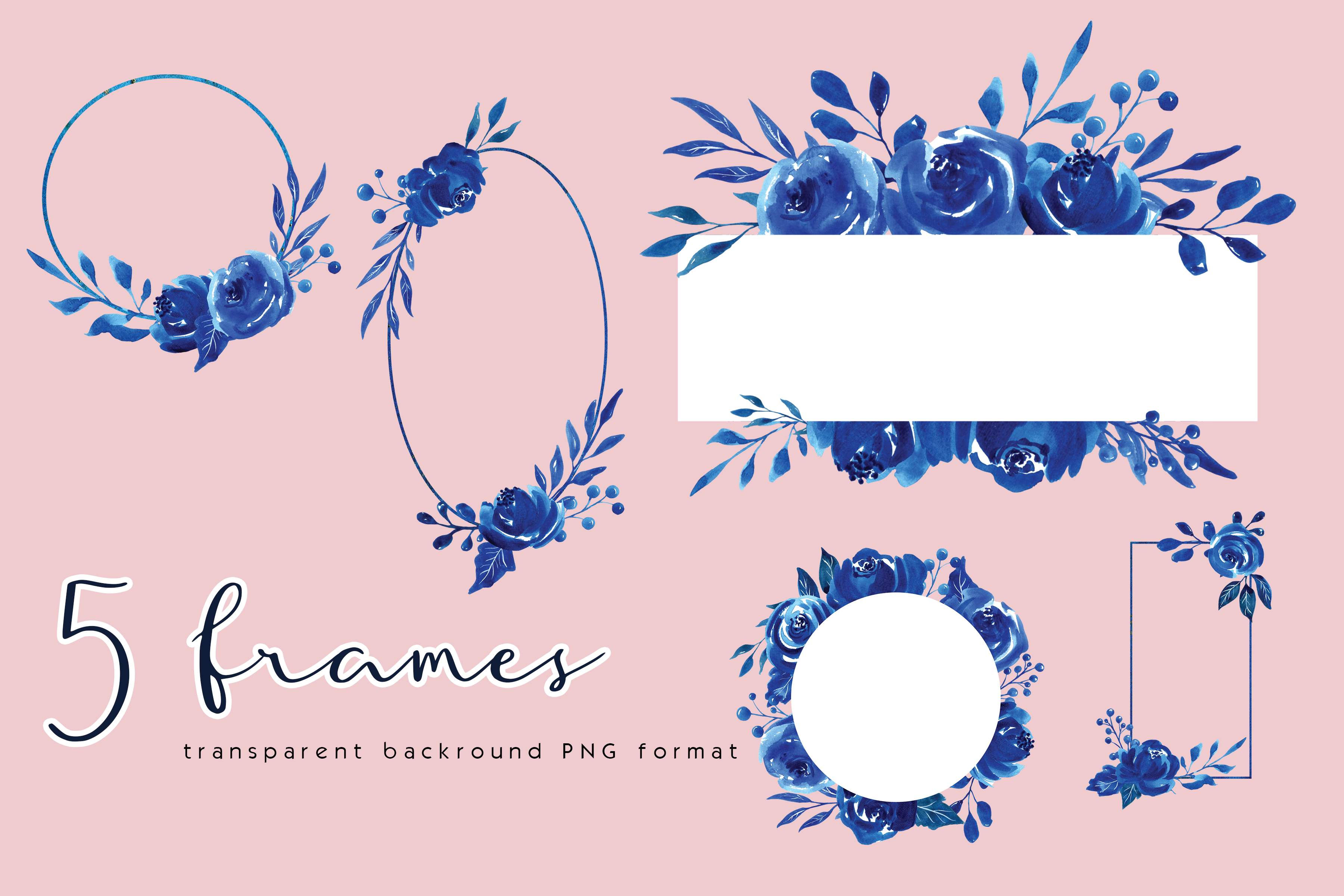 Indigo blue roses premade floral frames cover image.