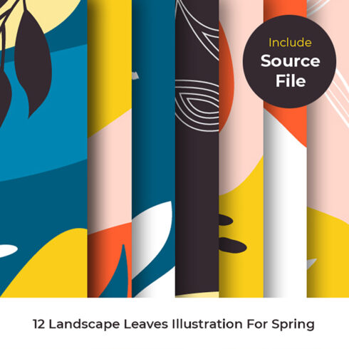12 landscape leaves illustration for spring cover 01 66