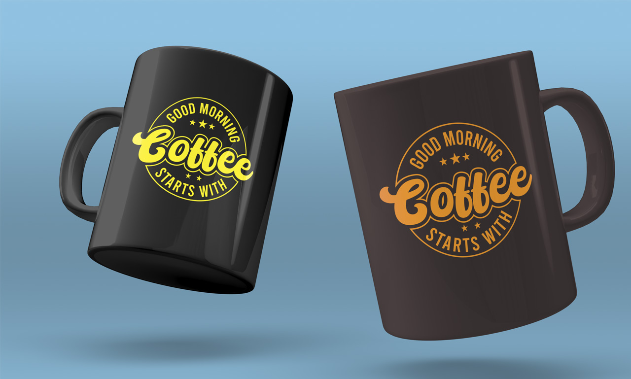 4 Typographic T-shirt Design Bundle cups mockup.