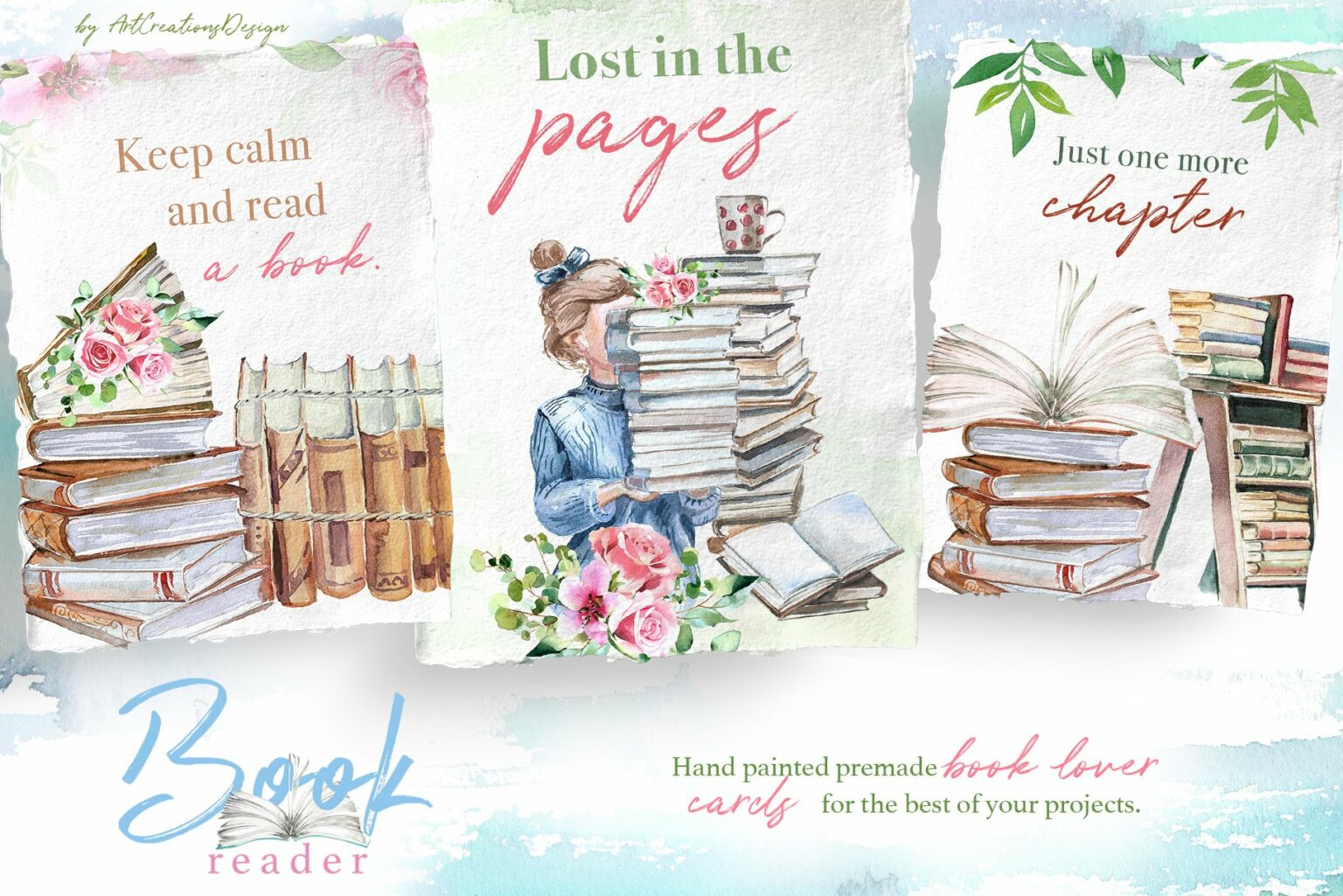 Watercolor Book Reader Clipart Set – MasterBundles