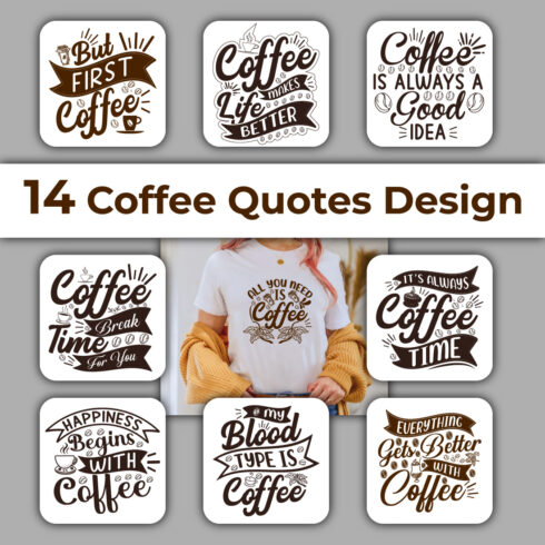 14 Coffee Typography T-Shirt Design Bundle main cover.