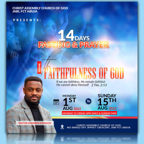14 Days Prayer and Fasting Church Flyer Template Design main cover.