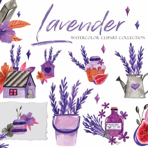 Lavender Spring Watercolor Clipart Set cover image.