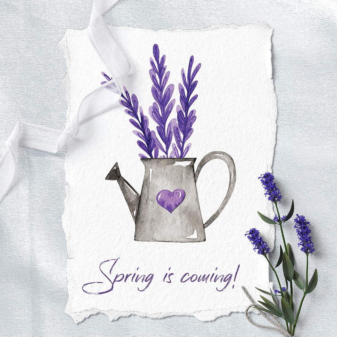 Spring Lavender Watercolor Clipart Set cover image.