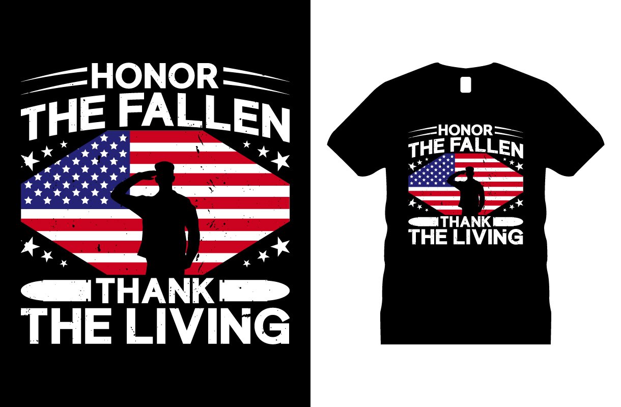 USA flag with a veteran on a black t-shirt.