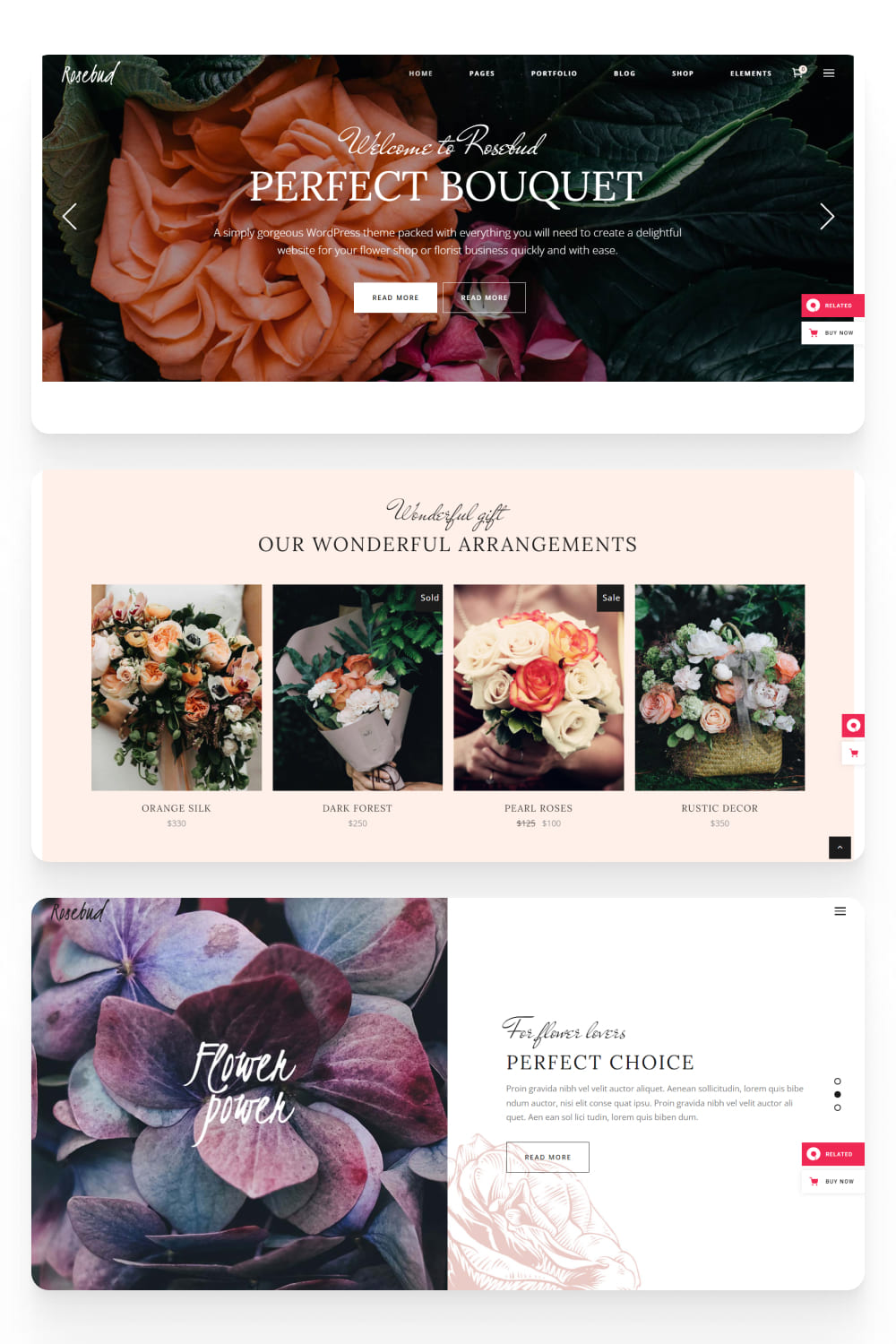 Screenshot of an online store with a slider and photos of beautiful bouquets of flowers.