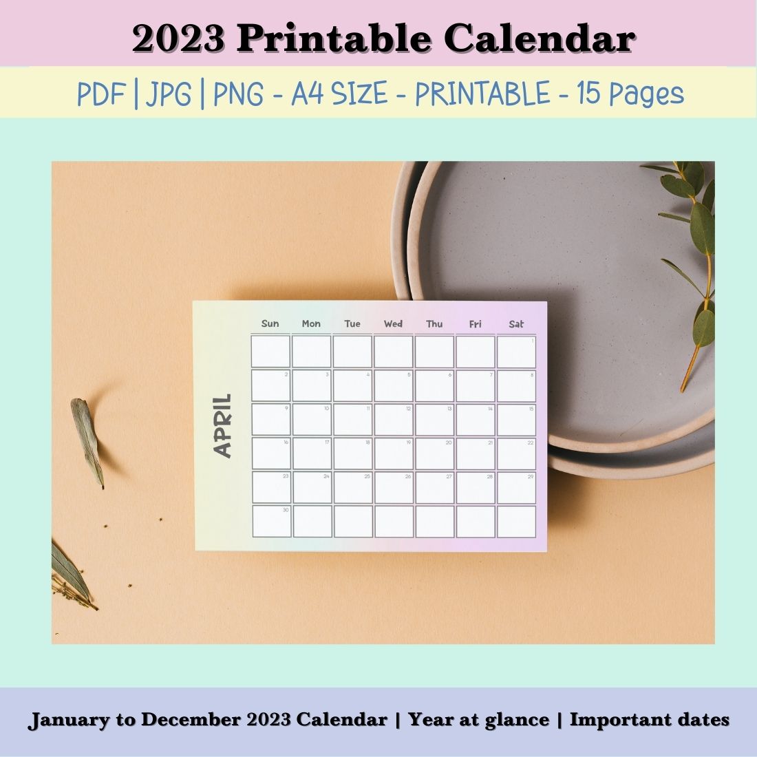 Simple and stylish calendar in a pastel.
