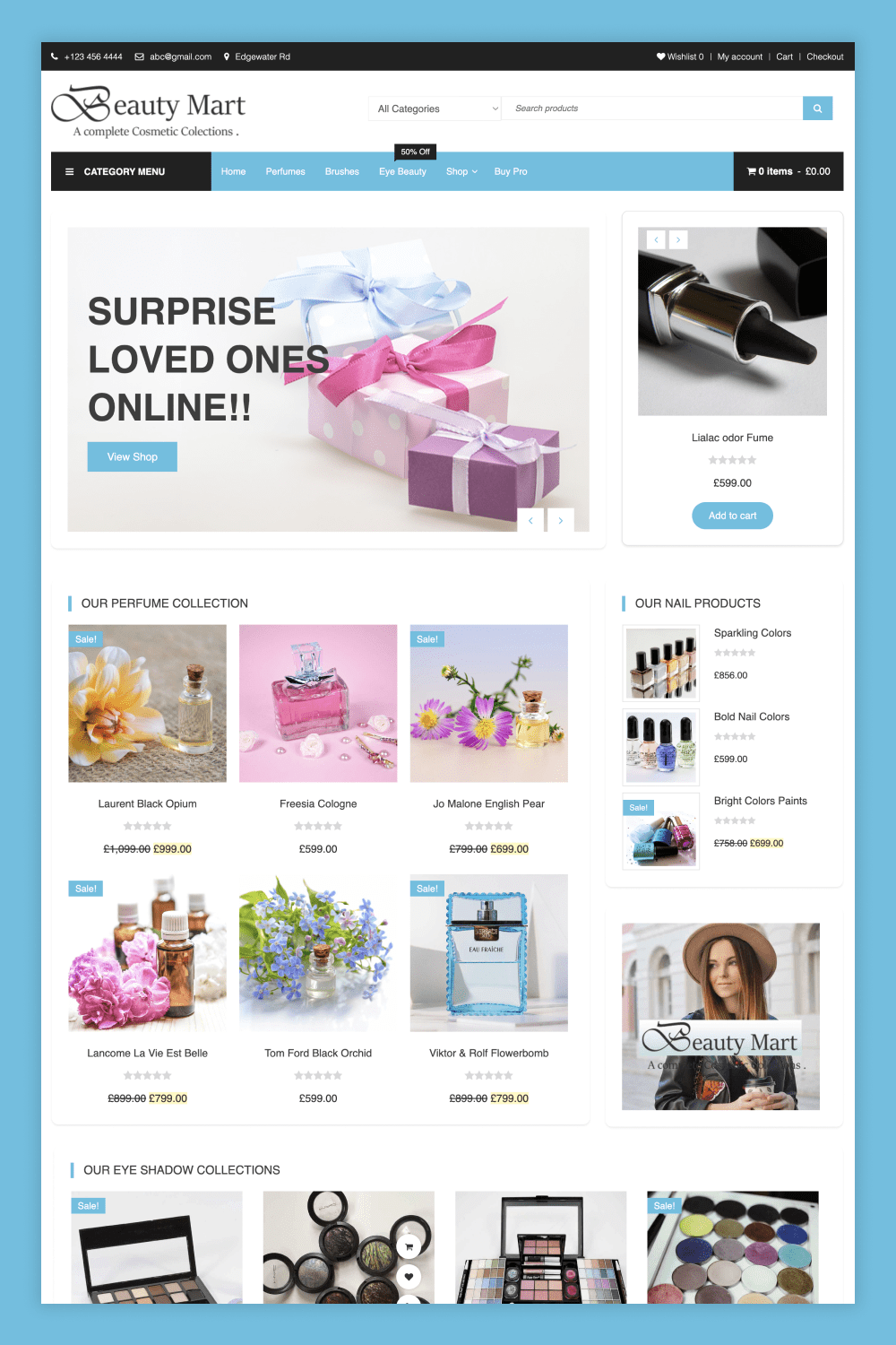 Perfume shop landing page screenshot with slider and products.